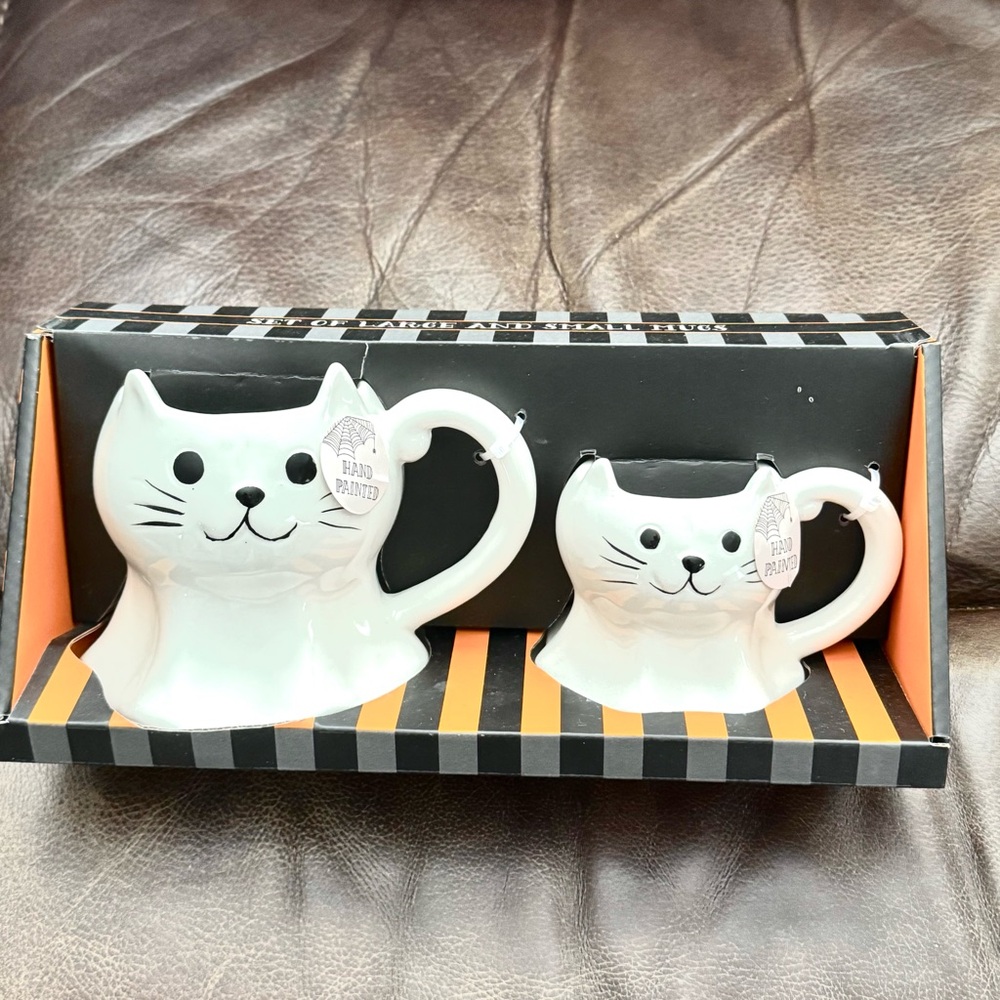 Cat Ghost Large and Small Halloween Mug Set - Cobwebs and Cauldrons